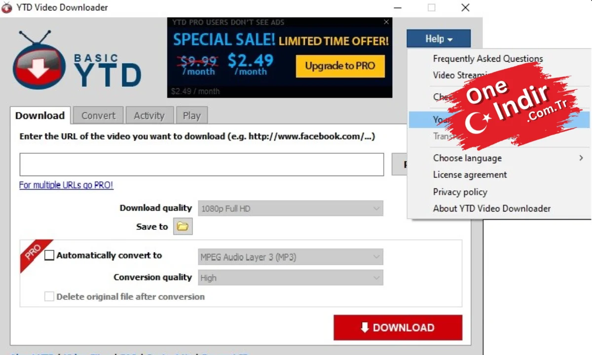 YTD Video Downloader Pro PC Türkçe